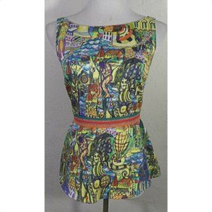 Weston XS Tank Top Cityscape Artistic Peplum